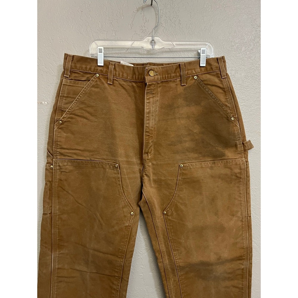 Carhartt B01 Work Pants Mens 38x32 Brown Double Front Logger Dungaree Canvas - Picture 2 of 11